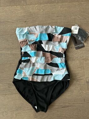 NWT Magicsuit Leah Blue Underwire Tiered Ruffle Bandeau Swimsuit Removable strap